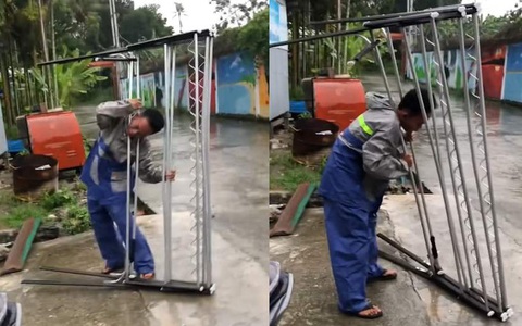 Chàng trai gặp nạn khó đỡ khi gấp cây phơi đồ