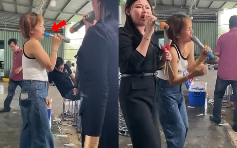 Cô gái quê một cục khi hát karaoke cầm micro ngược