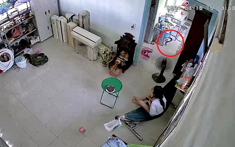 Bé gái la hét om sòm khi thấy rắn khủng bò vào nhà