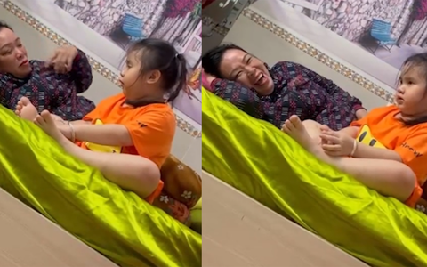 Bé gái nói chuyện như bà cụ non khi ngoại lên chơi