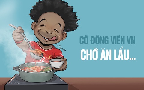Người hâm mộ Việt Nam chờ ăn món lẩu... nhiều tôm