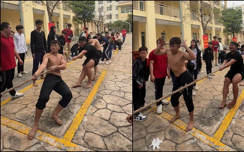 Nam sinh vừa kéo co vừa nhún nhảy lêu lêu đối thủ