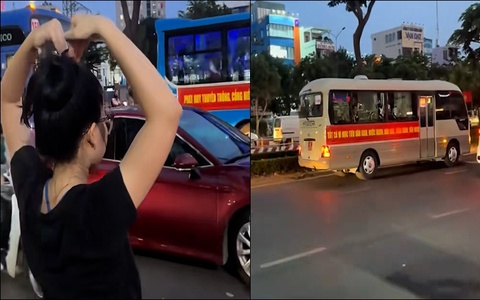 Cô gái liên tục thả tim khi gặp đoàn xe chở bộ đội đi tập diễu binh