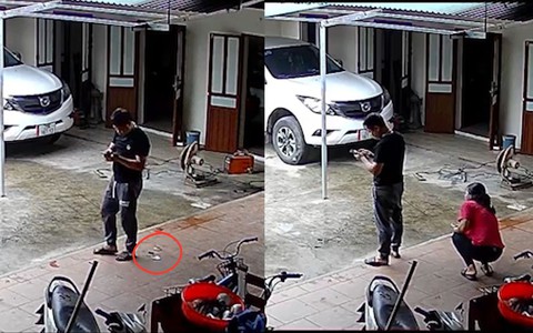 Vợ cười khoái chí khi nhặt được tiền rơi của chồng