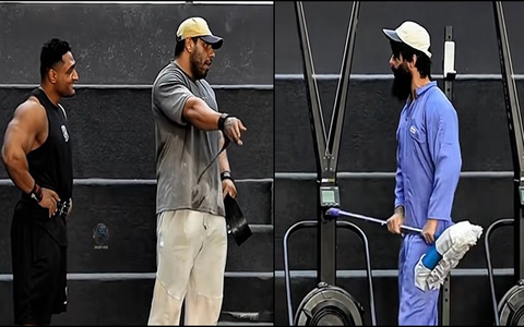 Hai gymer cơ bắp quê một cục khi cười nhạo anh lao công