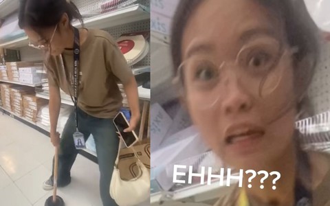 Cô gái làm hỏng nền nhà khi test cây thụt bồn cầu