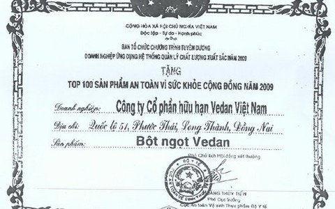 Thu hồi giải thưởng đã trao cho Vedan