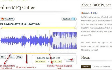 Cắt nhạc MP3 online, không chờ tải file