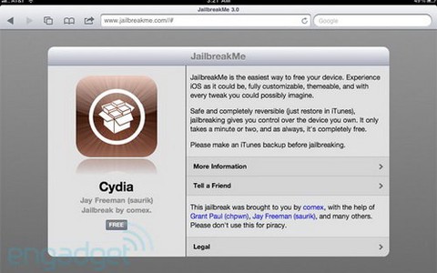 JailbreakMe 3.0: bẻ khóa iOS nhanh cho iPad 2 và iPhone 3GS/4