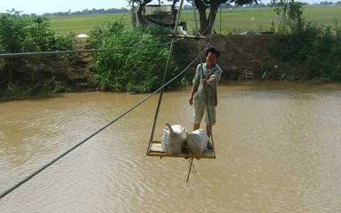 Chế "cáp treo" đi mần ruộng