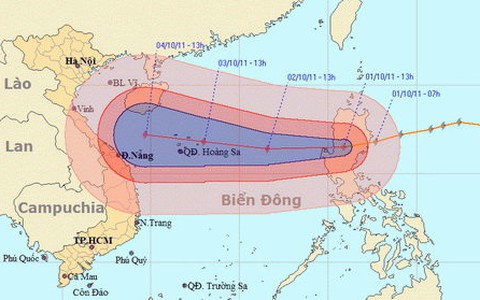 Bão Nalgae tiến nhanh vào biển Đông