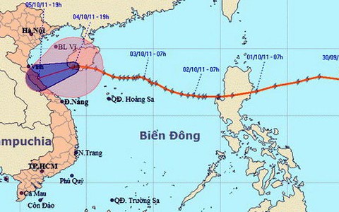 Tâm bão số 6 ở khu vực đảo Hải Nam