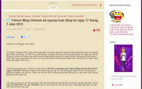Yahoo! Blog VN chính thức ngừng hoạt động