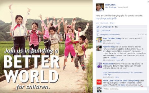Bill Gates đăng ảnh trẻ em Việt Nam trên Facebook