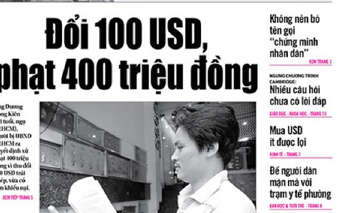 Tuổi Trẻ 20-6: Đổi 100 USD, bị phạt 400 triệu đồng