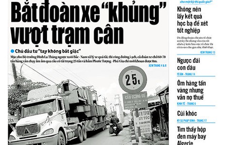 Tuổi Trẻ 26-7: Bắt đoàn xe "khủng" vượt trạm cân