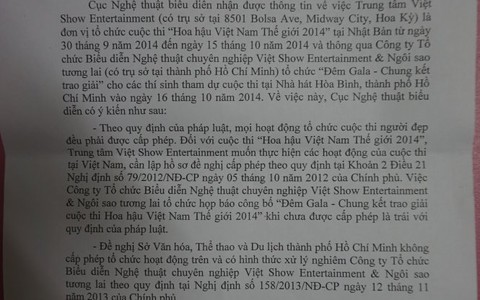 Không cấp phép “Hoa hậu Việt Nam thế giới 2014”