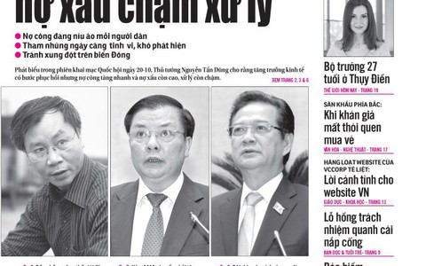 Tuổi Trẻ 21-10: Nợ công tăng nhanh, nợ xấu chậm xử lý