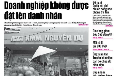 Tuổi Trẻ 24-10: Doanh nghiệp không được đặt tên danh nhân