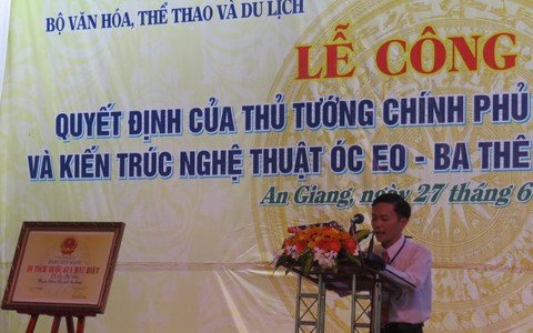 Óc Eo - Ba Thê trở thành di tích quốc gia đặc biệt