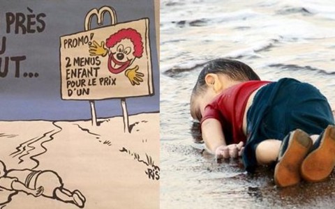 Charlie Hebdo lại gây bão về tranh biếm họa em bé di cư