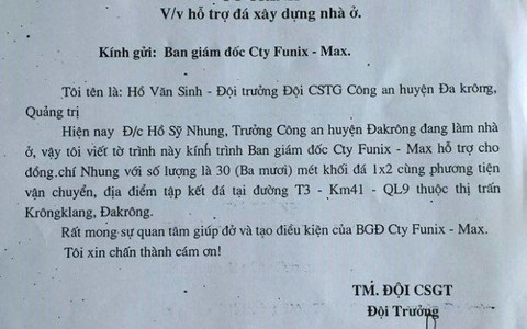 CSGT xin vật tư của doanh nghiệp cho trưởng công an huyện xây nhà