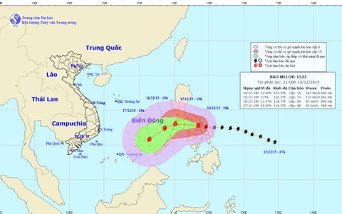 Bão Melor gây gió giật cấp 17 trước khi vào biển Đông