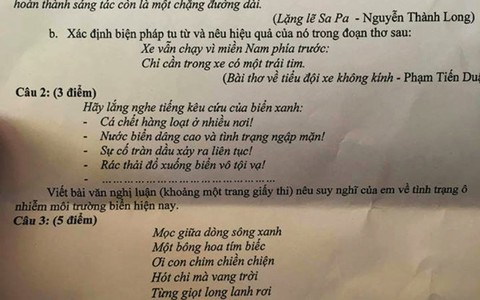 Cá chết, xâm nhập mặn, nước biển dâng vào đề thi Văn lớp 10