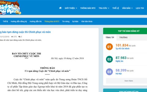 Tạm dừng cuộc thi 'Chinh phục vũ môn' toàn quốc
