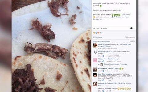 Dân mạng Mỹ xôn xao vì phát hiện răng trong bánh taco