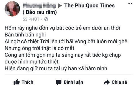 Phủ nhận tin đồn phụ nữ bắt cóc trẻ em ở Phú Quốc