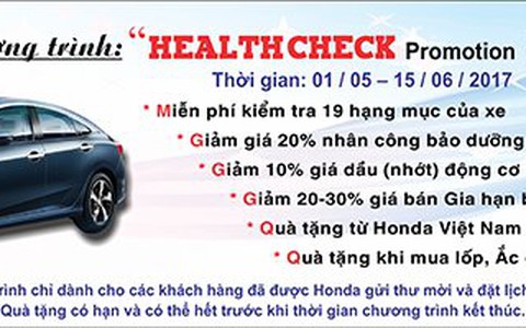 “Health Check Promotion” - Chương trình khuyến mãi dịch vụ đặc biệt tri ân khách hàng
