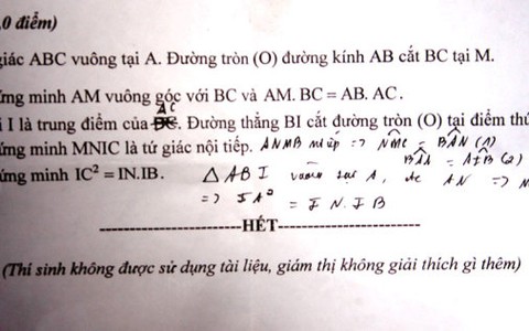 Đề thi học kỳ toán lớp 9 bị sai câu hỏi
