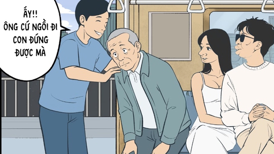 Thằng Vàng thực hành nhường chỗ trên metro