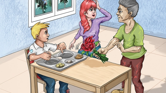 Khay cơm học sinh thay thịt gà bằng... hoa?