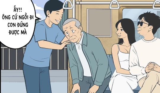 Thằng Vàng thực hành nhường chỗ trên metro