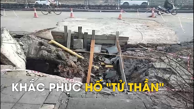 Khắc phục hố 'tử thần' trên quốc lộ 18