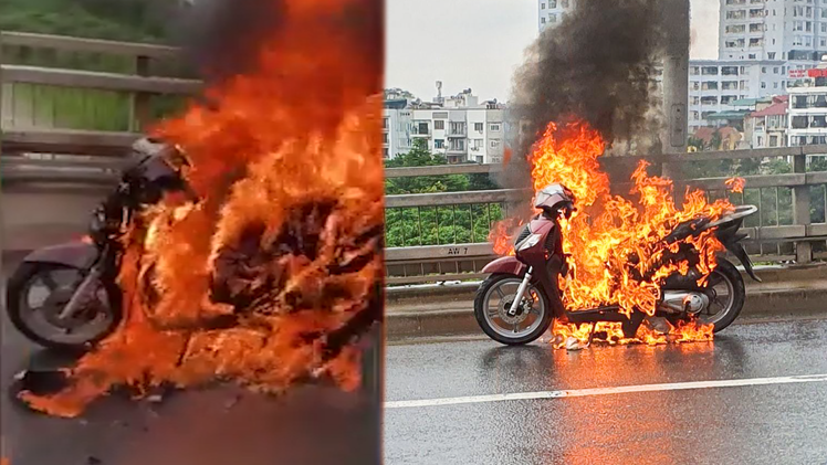 Video: Công an đang điều tra vụ xe SH bốc cháy ngùn ngụt trên cầu Nhật Tân