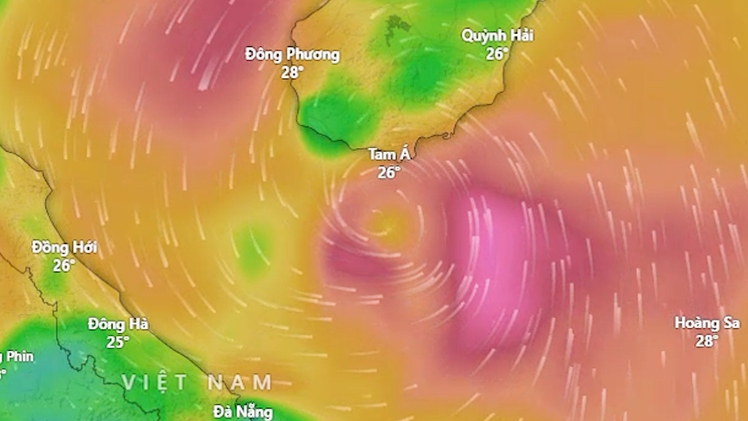 Hình ảnh vệ tinh vị trí hiện tại và đường đi của bão số 5 trong 48 giờ tới