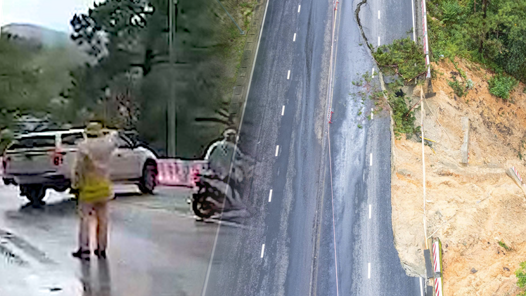 Đoạn đèo Prenn sạt trôi xuống vực, để lộ vết nứt dài