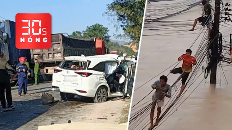 Bản tin 30s nóng: Ô tô con tông xe đầu kéo, 4 người chết; Đu dây điện trong lũ ở Thái Lan