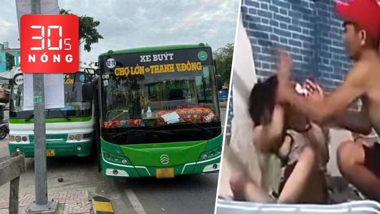 Bản tin 30s Nóng: Xe buýt ép nhau văng lên lề ở TP.HCM; Livestream cảnh tát phụ nữ ôm con