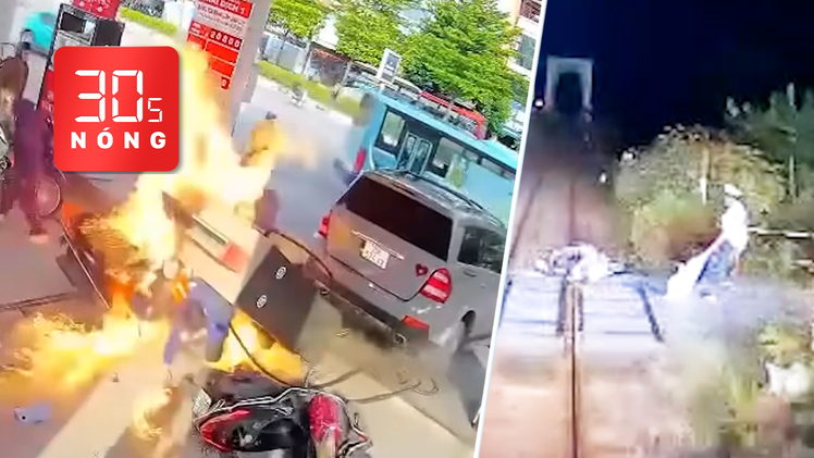 Bản tin 30s Nóng: Ô tô lùi sập trụ xăng gây hỏa hoạn; Nhân viên đường sắt cứu người trước mũi tàu