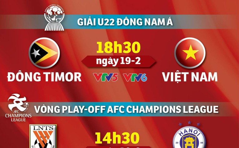 Lịch trực tiếp hai trận đấu quan trọng của bóng đá Việt Nam ngày 19-2