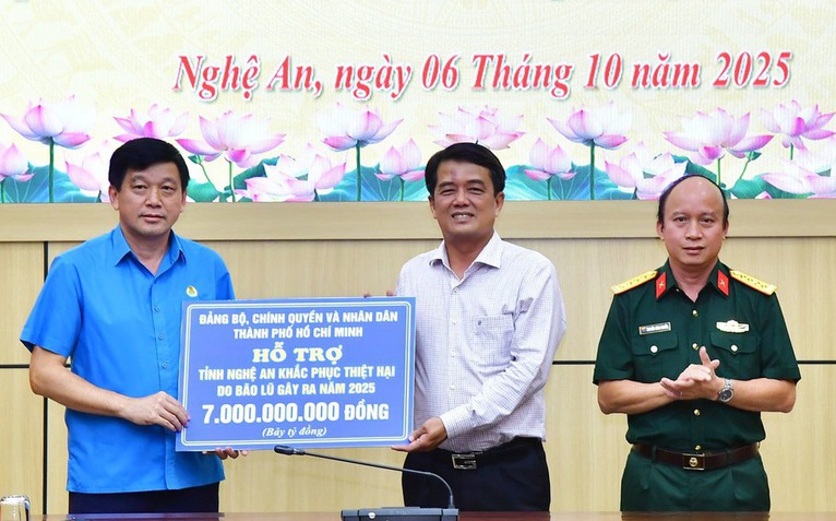 TP.HCM hỗ trợ Nghệ An 7 tỉ đồng khắc phục hậu quả bão Bualoi