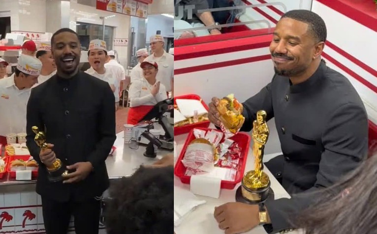 Michael B. Jordan ăn mừng Oscar bằng burger sau khi đánh bại Leonardo DiCaprio