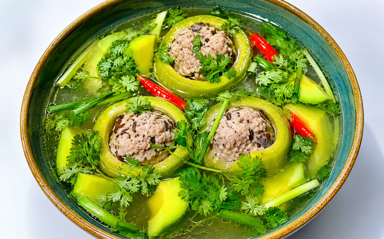 Canh bơ non nhồi thịt từ những trái bơ rụng sau mưa dông
