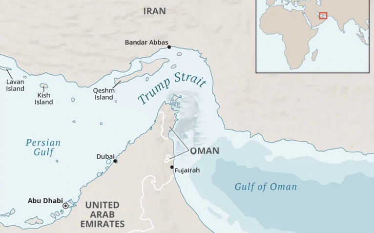 Nhà Trắng đăng bản đồ gọi eo biển Hormuz là 'eo biển Trump'